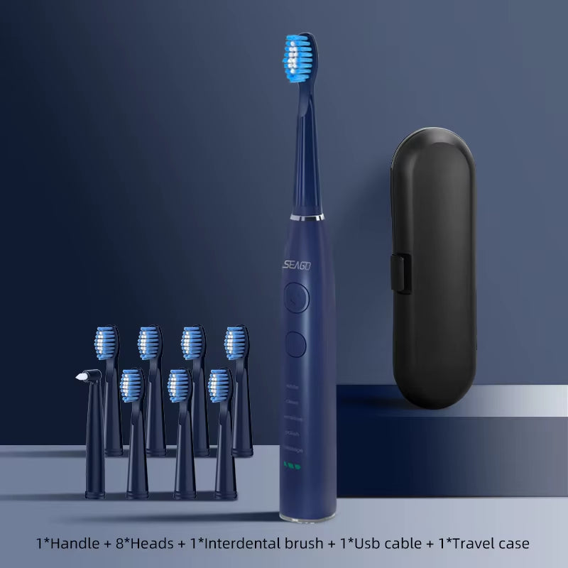 Sonic Electric Toothbrush Upgraded Adult Waterproof USB Rechargeable 360 Days Long Standby Time With5 Brush Head Best Gift