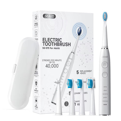 Sonic Electric Toothbrush Upgraded Adult Waterproof USB Rechargeable 360 Days Long Standby Time With5 Brush Head Best Gift