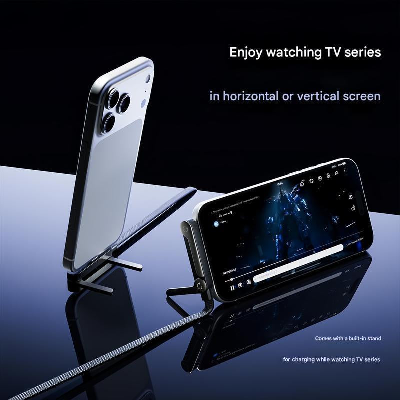 Basemo 240W 2-In-1 Fast Charger Cable with Stand - Invisible Phone Holder, Compatible with Iphone/Samsung/Type-C, Car/Office/Gaming, Perfect Christmas Gift