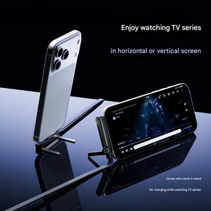 Basemo 240W 2-In-1 Fast Charger Cable with Stand - Invisible Phone Holder, Compatible with Iphone/Samsung/Type-C, Car/Office/Gaming, Perfect Christmas Gift