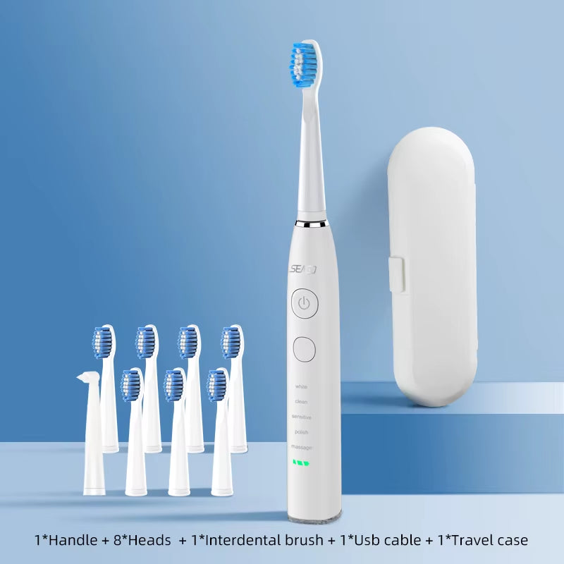 Sonic Electric Toothbrush Upgraded Adult Waterproof USB Rechargeable 360 Days Long Standby Time With5 Brush Head Best Gift