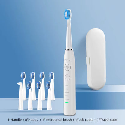 Sonic Electric Toothbrush Upgraded Adult Waterproof USB Rechargeable 360 Days Long Standby Time With5 Brush Head Best Gift