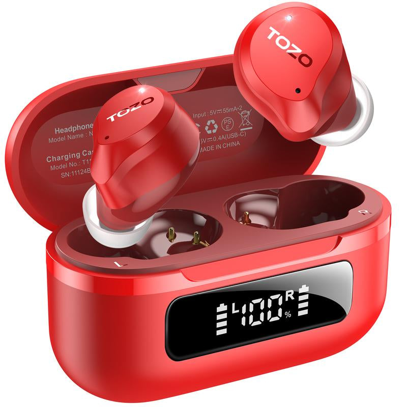 TOZO 2024NC9 Hybrid Active Noise Cancelling Wireless Earbuds ENC IPX8 Waterproof Bluetooth 5.3 Headphones Stereo Bass Heasets Headsets Audio Headphones Audifonos Traveling Gadgets Electronic Fathersdaygift Dark Black Microphone Charging