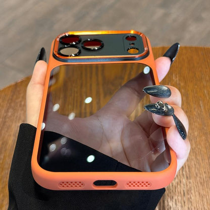 Luxury High-Quality Translucent Metal Lens Frame Protective Case for Iphone 17 Pro Max ,17 Air ,17 Pro,17 Phone Case Simple and Stylish Scratch Resistant Case for Men Women Acrylic Hard Case , Sleek Phone Cover, Minimalist Design, Premium Construction