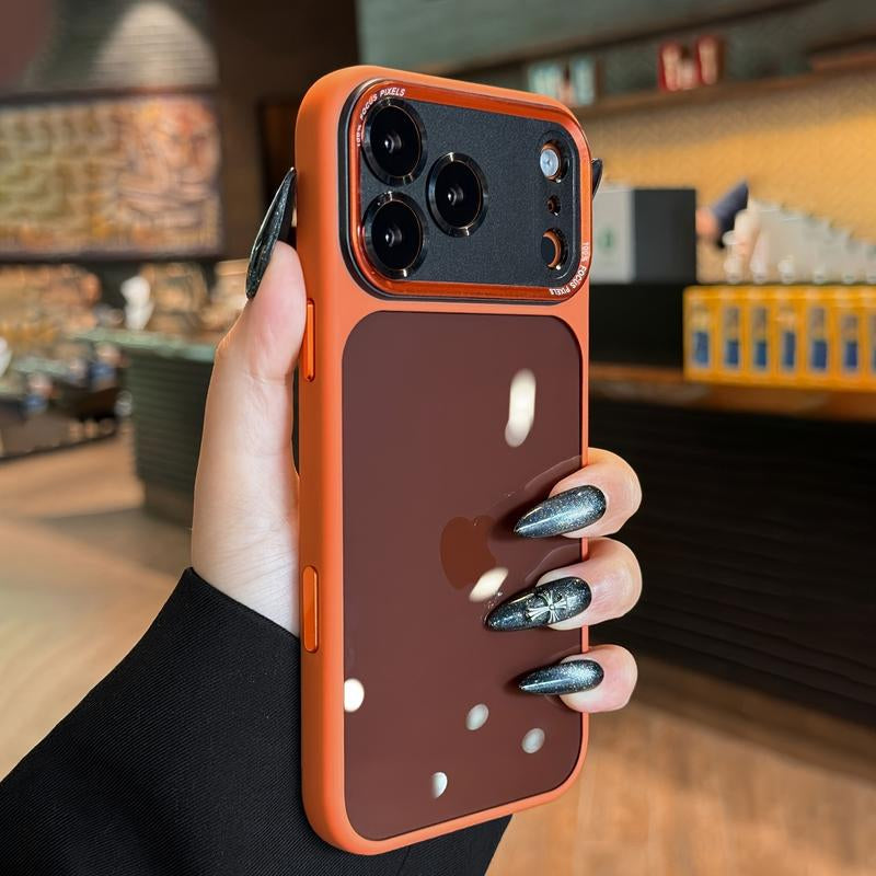 Luxury High-Quality Translucent Metal Lens Frame Protective Case for Iphone 17 Pro Max ,17 Air ,17 Pro,17 Phone Case Simple and Stylish Scratch Resistant Case for Men Women Acrylic Hard Case , Sleek Phone Cover, Minimalist Design, Premium Construction