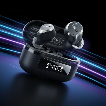 TOZO 2024NC9 Hybrid Active Noise Cancelling Wireless Earbuds ENC IPX8 Waterproof Bluetooth 5.3 Headphones Stereo Bass Heasets Headsets Audio Headphones Audifonos Traveling Gadgets Electronic Fathersdaygift Dark Black Microphone Charging