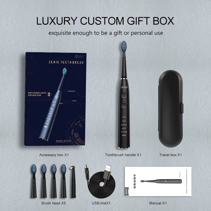 Sonic Electric Toothbrush Upgraded Adult Waterproof USB Rechargeable 360 Days Long Standby Time With5 Brush Head Best Gift